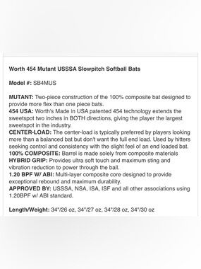 Worth 454 Mutant Slowpitch Softball Bat - Black White
